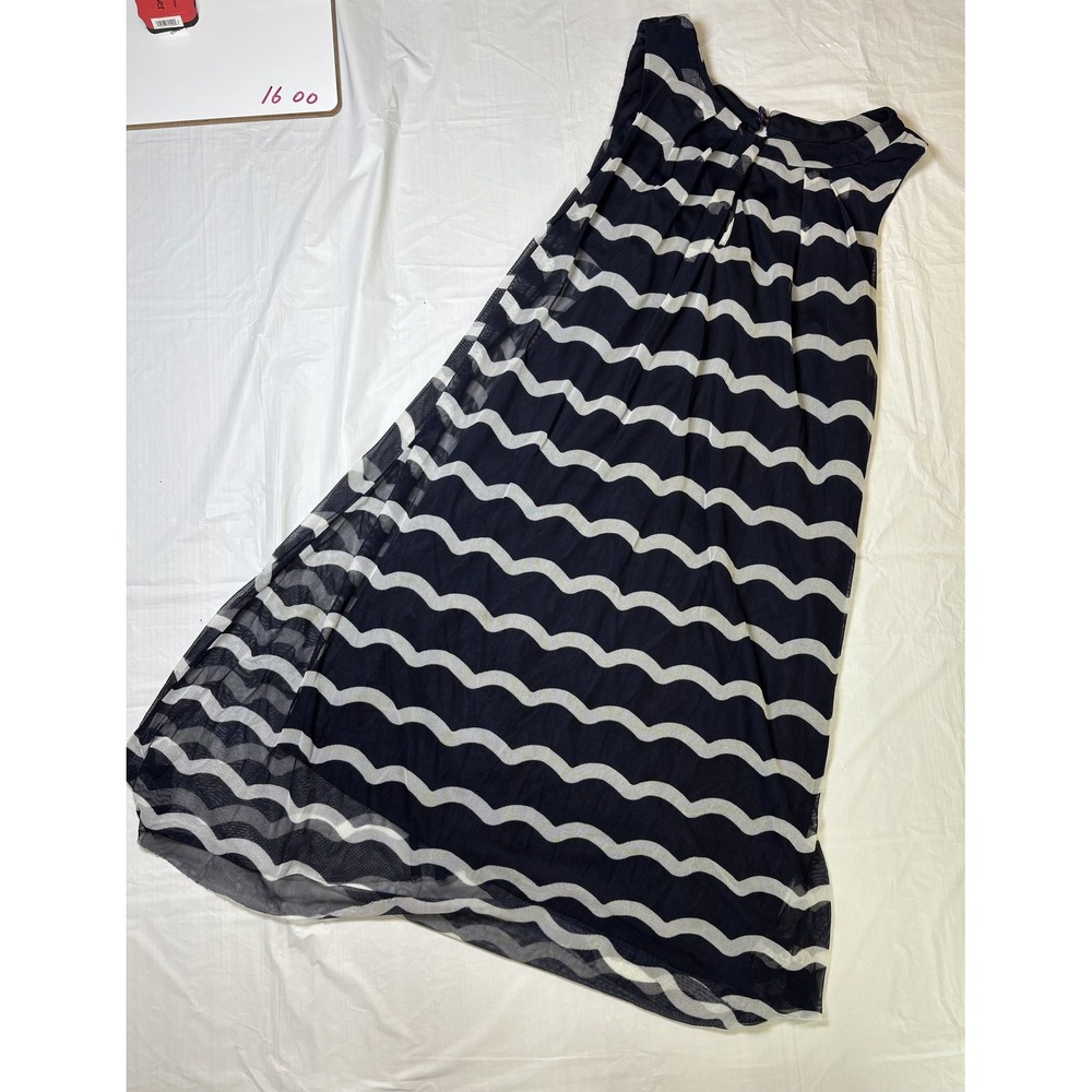 Womens ILE New York,‎ blue/white, striped dress, mesh overlay, size 12